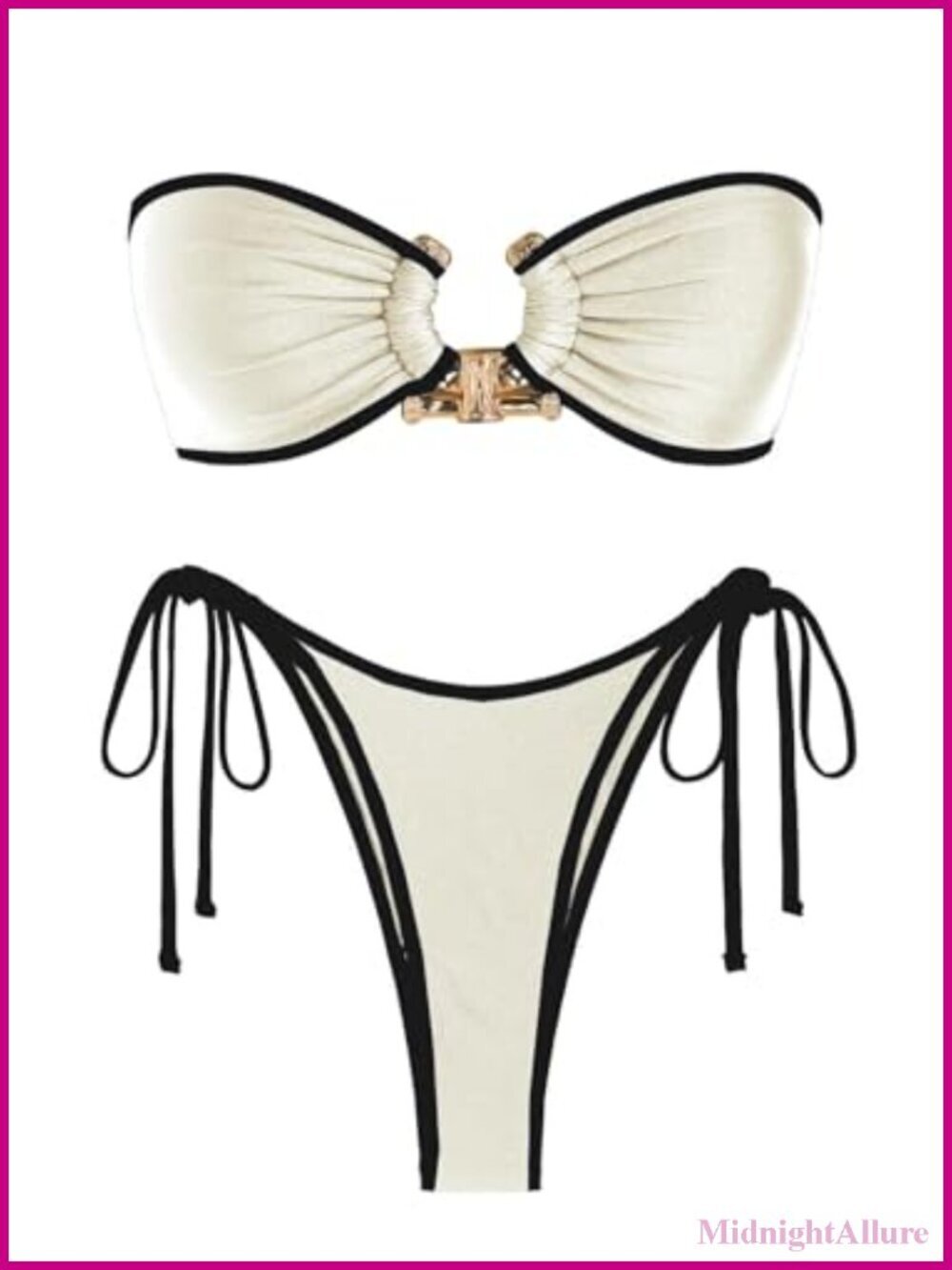 Strapless Bandeau Bikini Set - High Cut Side Tie Thong Bottom